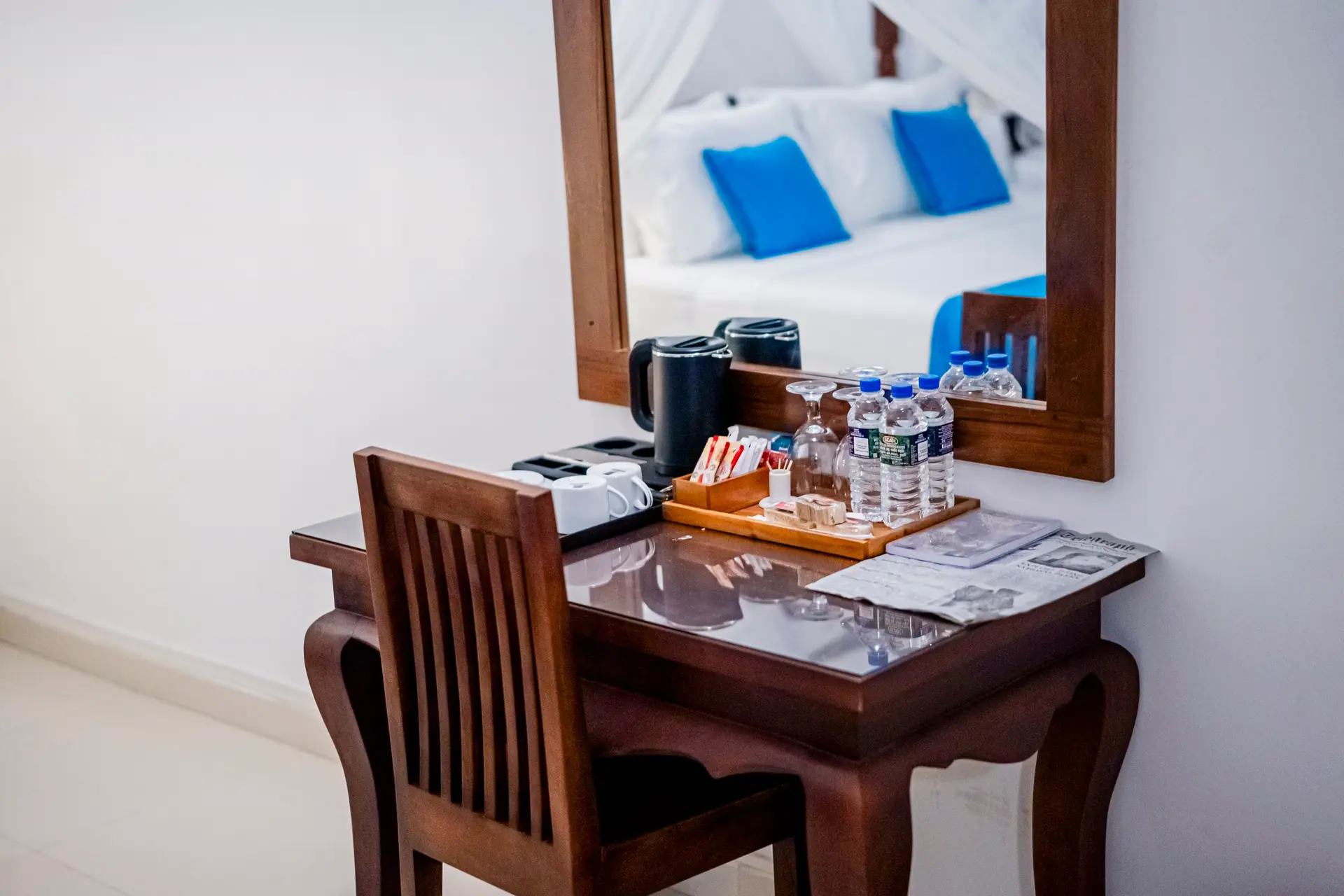 Dressing table with amenities